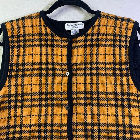 RENA ROWAN Vest Medium Vintage Lambswool Blend Knit‎ Plaid Sweater Button Down - Picture 4 of 10